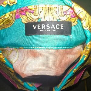 Versace Vibrant Silk Scarf with Gold and Pink Accents